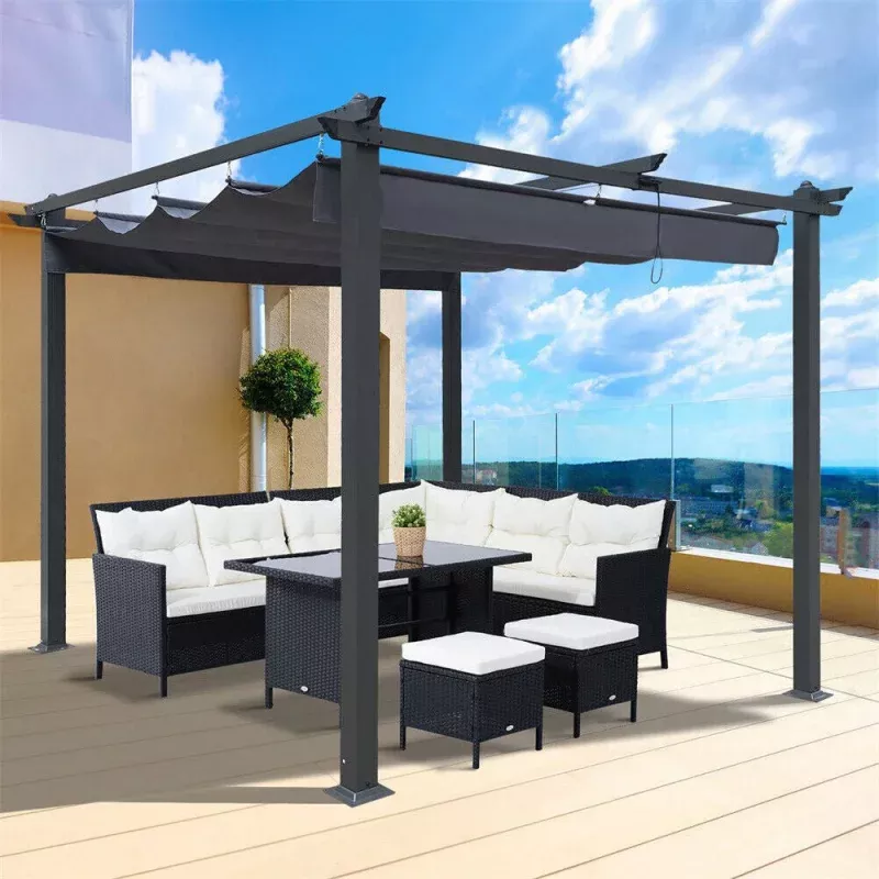 [10x10FT] Premium Outdoor Patio Retractable Pergola Sun Shelter With Canopy (93145726)