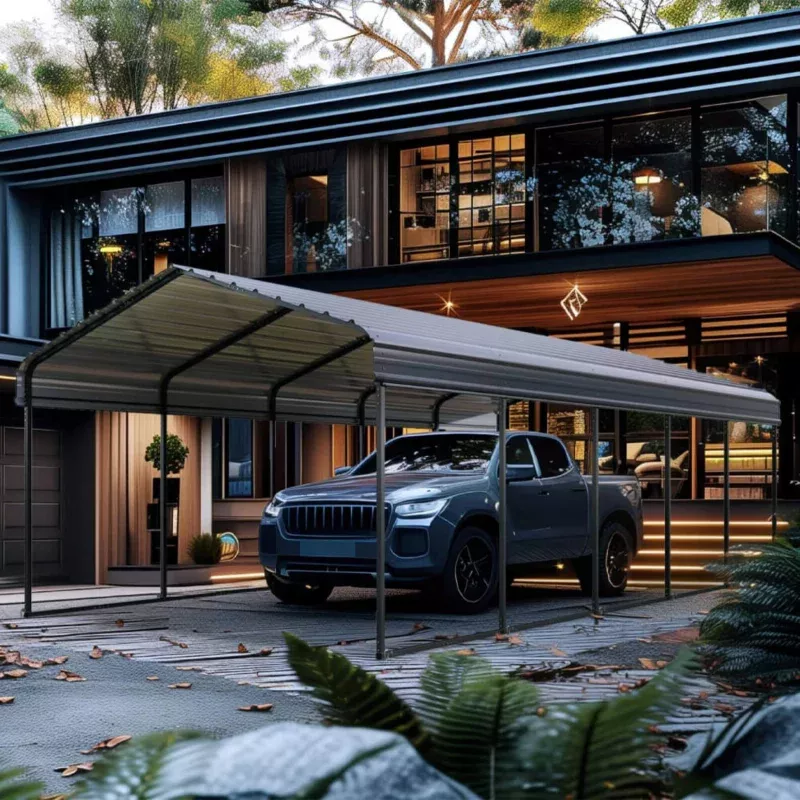 [12x25FT] Heavy Duty Extra Large Multi Vehicle Carport Kit With Galvanized Steel Roof
