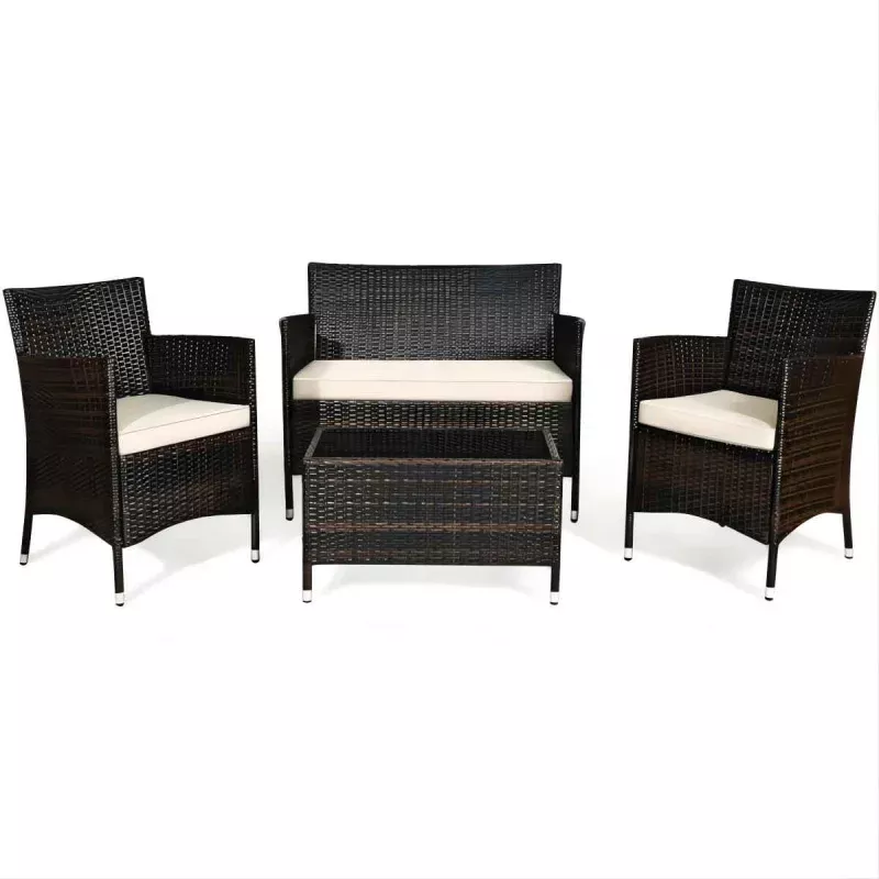 4-piece-wicker-patio-conversation-set-with-beige-cushion 4-Piece Wicker Patio Conversation Set with Beige Cushion